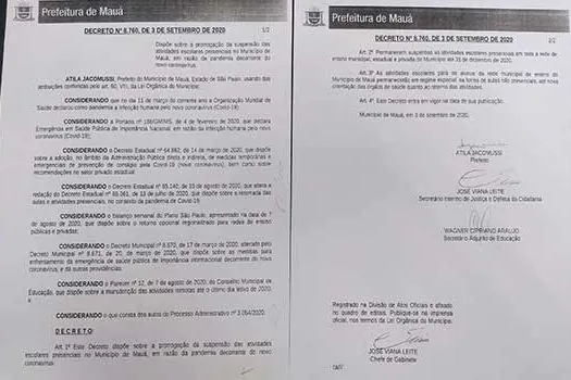 Mauá amplia suspensão das aulas para a rede estadual em 2020