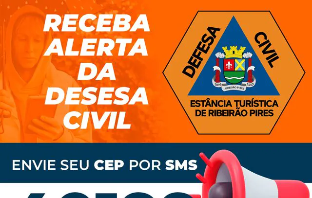 Defesa Civil de Ribeirão Pires divulga SMS para alertas meteorológicos