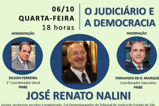 José Renato Nalini é o convidado do “Democracia em Foco”, nesta quarta-feira (6)