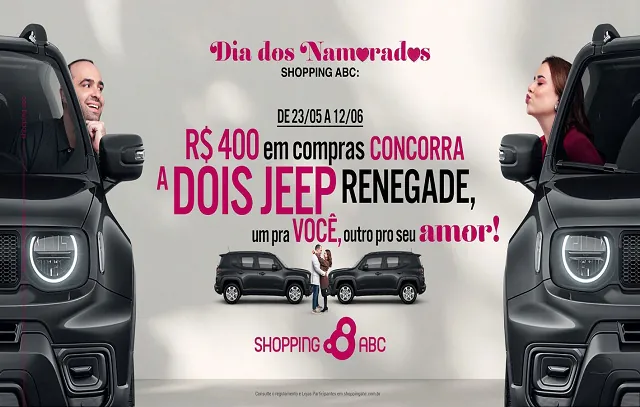 Shopping ABC sorteia um par de Jeep Renegade Sport na campanha de Dia dos Namorados