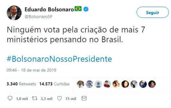 Eduardo Bolsonaro critica quem defende volta de 7 ministérios