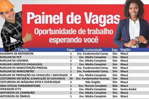 Centro Público de Trabalho e Renda registra 73 vagas de emprego em seu painel