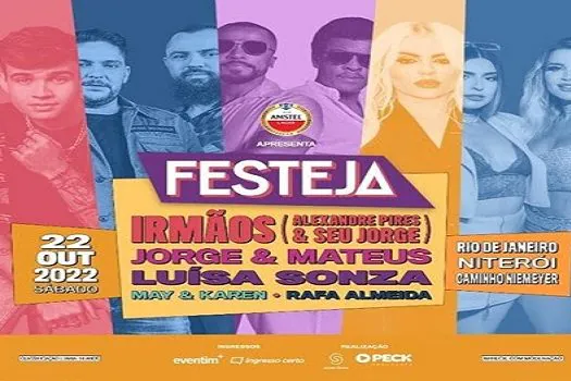 Alexandre Pires & Seu Jorge, Jorge & Mateus e Luísa Sonza se apresentam no Festeja