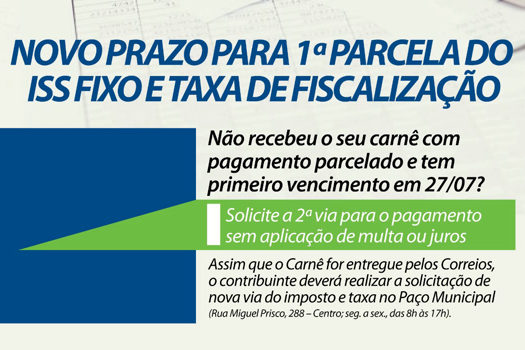 Ribeirão Pires disponibiliza novo prazo para 1ª parcela do ISS Fixo e Taxa de Fiscalização