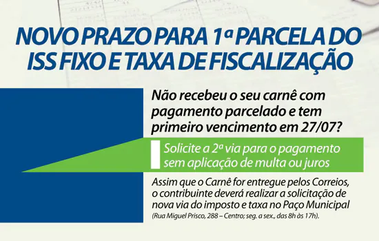 Ribeirão Pires disponibiliza novo prazo para 1ª parcela do ISS Fixo e Taxa de Fiscalização