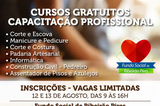 Fundo Social de Ribeirão Pires abre inscrições para cursos profissionalizantes