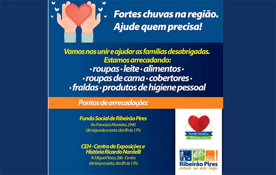 Fundo Social de Ribeirão Pires promove arrecadação para famílias desabrigadas