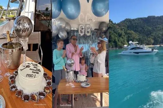 Galvão Bueno comemora 73 anos com festa em família no barco