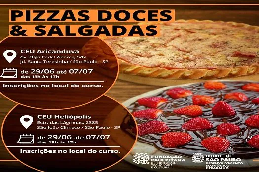 Prefeitura de SP abre 20 vagas em curso gratuito de pizzas doces e salgadas