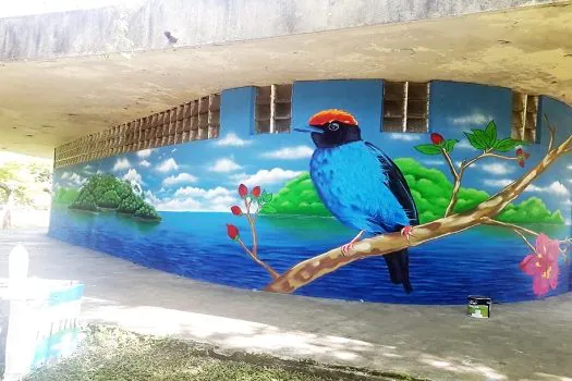 Parque do Pedroso, em Santo André, ganha mural com arte em grafite no Dia Mundial da Água