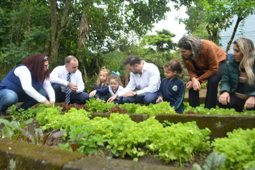 Alunos do projeto “Horta na Escola” de Ribeirão Pires fazem a primeira colheita