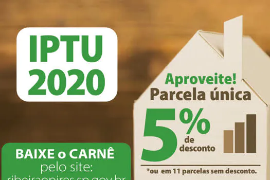 Ribeirão Pires terá desconto no IPTU 2020 para pagamentos à vista