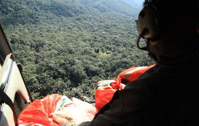 Lanço de sementes juçara por helicóptero