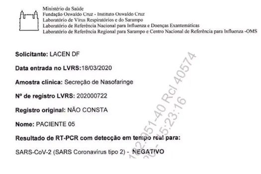 Laudo de exame da FioCruz não tinha dados de identificação de Bolsonaro