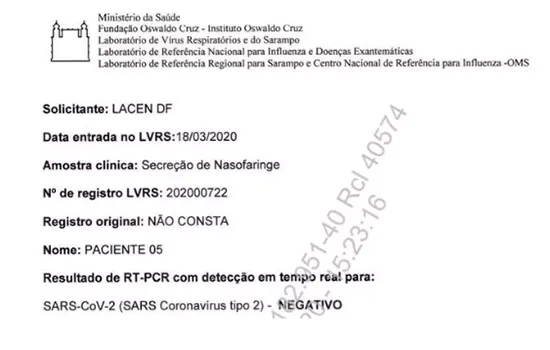 Laudo de exame da FioCruz não tinha dados de identificação de Bolsonaro