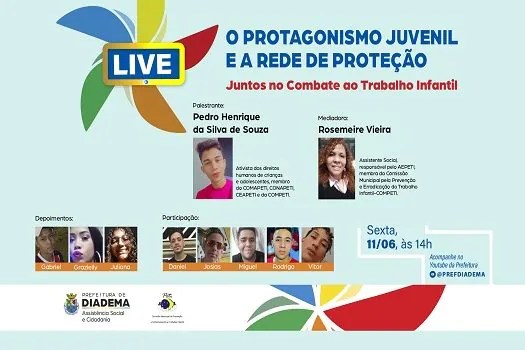 Prefeitura de Diadema faz live sobre protagonismo juvenil nesta sexta