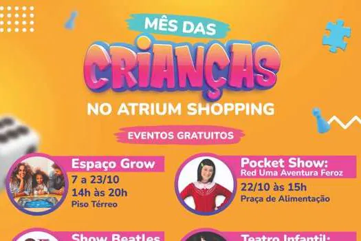 Programação do mês das crianças no Atrium Shopping