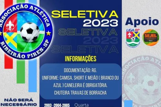 Ribeirão Pires realiza peneira de futebol masculino sub 15, 17 e 20