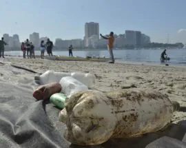 Título do post: Mutiro retira 18 kg de microlixo na Praia de Santos