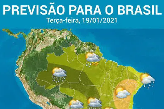 Terça-feira com chuva forte em muitas regiões do Brasil