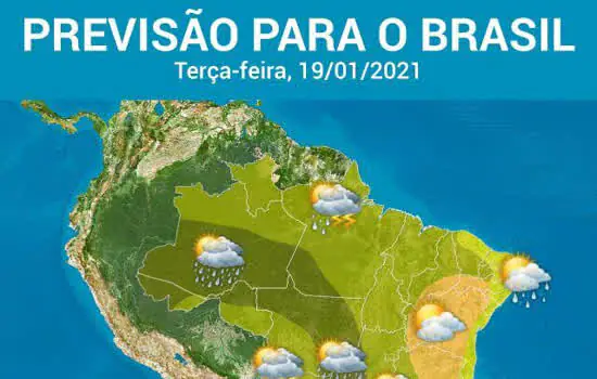 Terça-feira com chuva forte em muitas regiões do Brasil