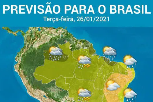 Terça-feira típica de verão no Brasil, com risco de temporais