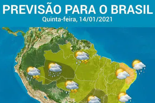 Muita chuva nesta quinta no Centro-Oeste, SP, TO, AM e RO