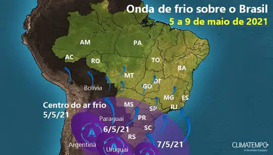 Nova onda de frio se espalha sobre o Brasil e Sul terá geada