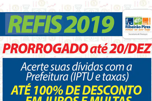 Refis 2019 segue até 20 de dezembro em Ribeirão Pires