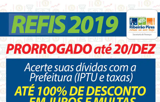 Refis 2019 segue até 20 de dezembro em Ribeirão Pires