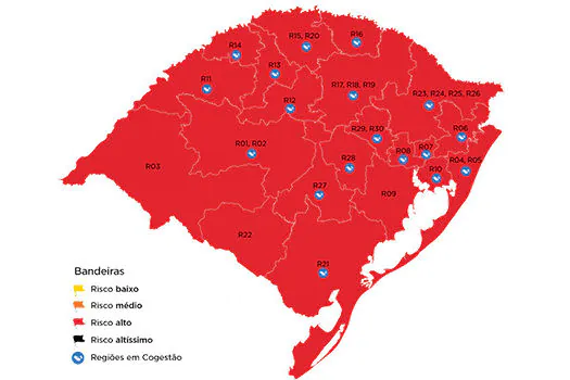 RS tem 19 das 21 regiões na fase vermelha de quarentena