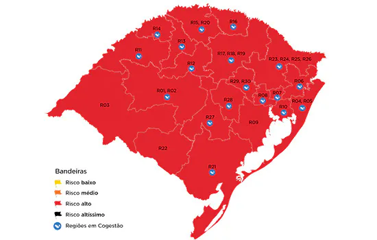 RS tem 19 das 21 regiões na fase vermelha de quarentena