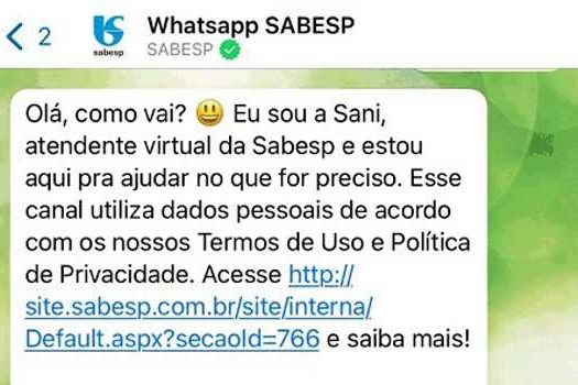 WhatsApp da Sabesp já fez 1 milhão de atendimentos