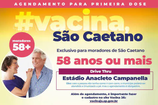 São Caetano antecipa vacinação de pessoas com 58 anos ou mais amanhã