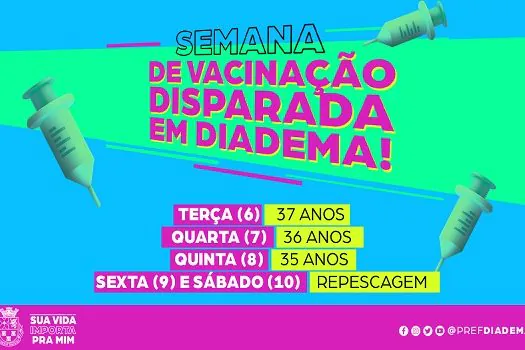 Covid-19: Diadema antecipa vacinação das pessoas entre 35 e 37 anos