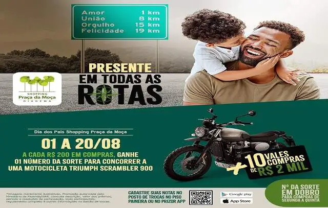 Shopping Praça da Moça sorteará motocicleta Triumph Scrambler 900 no Dia dos Pais