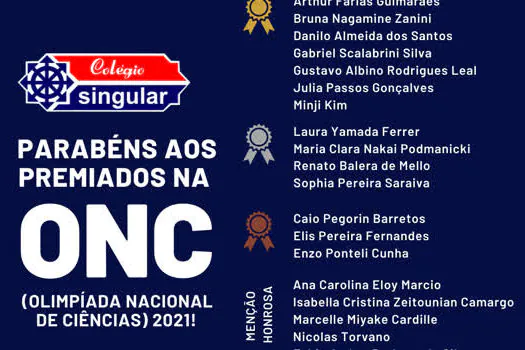 Alunos do Colégio Singular conquistam medalhas em Olimpíada Nacional de Ciências