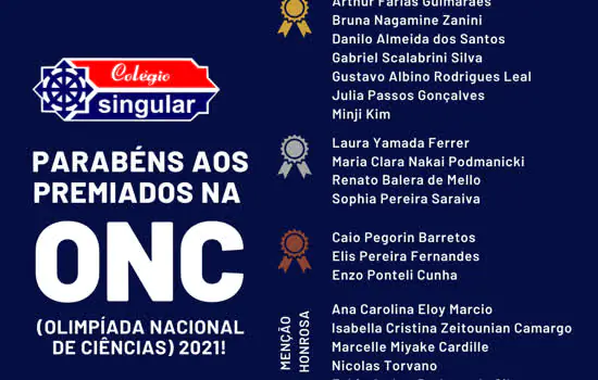 Alunos do Colégio Singular conquistam medalhas em Olimpíada Nacional de Ciências