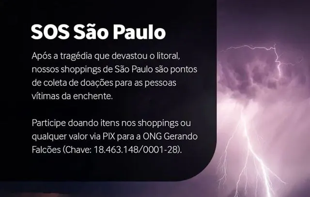 Shoppings da Multiplan em SP recebem doações para as vítimas das chuvas no litoral de SP