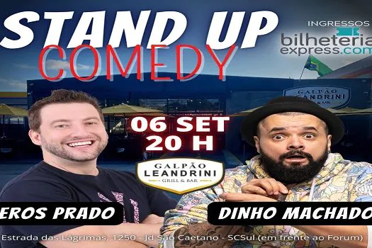 Humoristas Eros Prado e Dinho Machado apresentam show de stand up, em São Caetano do Sul