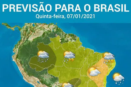 Muitas nuvens carregadas e chuva forte sobre o Brasil hoje