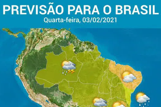 Tempo instável e risco de raios em quase todo o Brasil