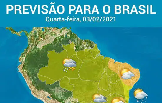 Tempo instável e risco de raios em quase todo o Brasil