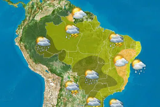 Tempo instável e risco de chuva forte em muitas áreas do Brasil