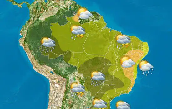 Tempo instável e risco de chuva forte em muitas áreas do Brasil