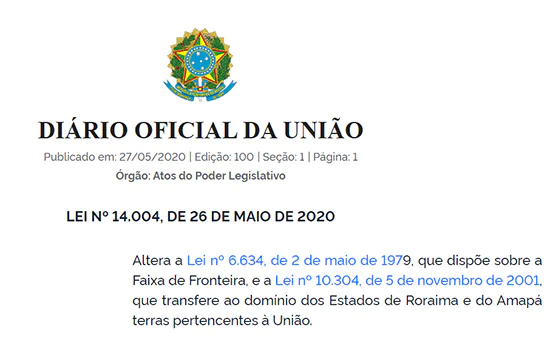 Sancionada com veto lei que trata de transferência de terra da União para RR e AP