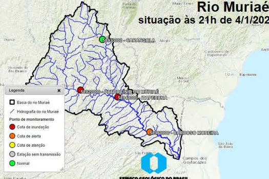 Chuva causa transbordamento de rio em Minas e RJ