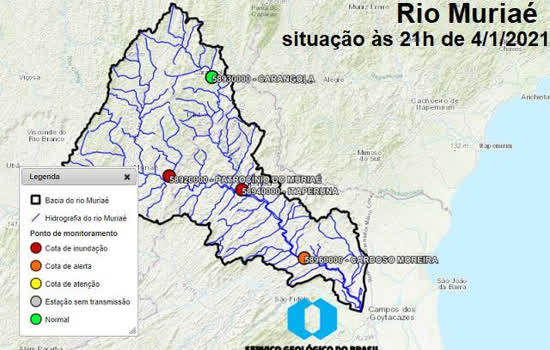 Chuva causa transbordamento de rio em Minas e RJ