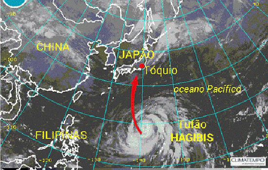 Forte Tufão Hagibis deve atingir o Japão no fim de semana