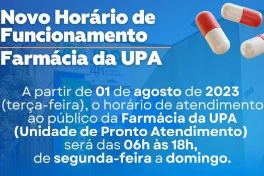 Em Rio Grande da Serra, farmácia da UPA tem novo horário de atendimento